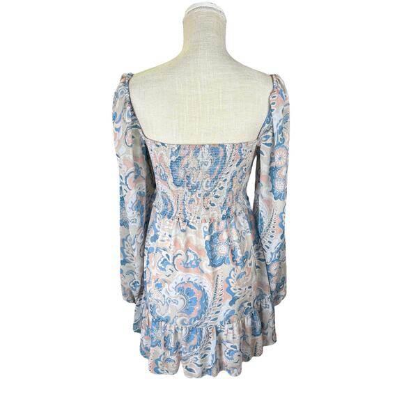 Wilfred Tempest Mini Dress Paisley Dress Women's Large Long Sleeves Pastel Blue - Picture 9 of 13